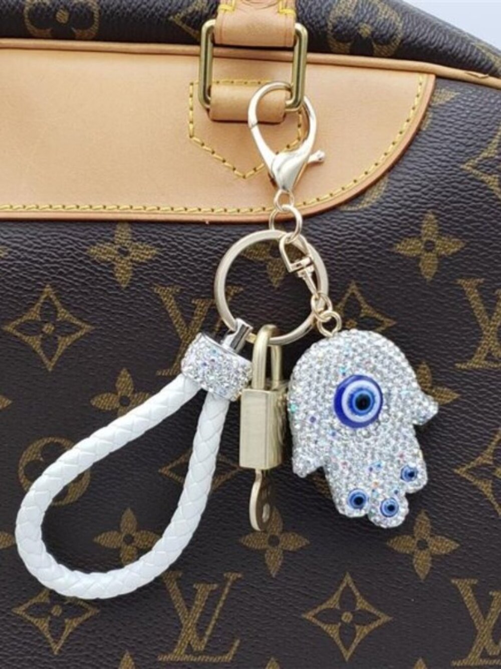 Louis Vuitton Gold Padlock 🔒 Key Set Authentic LV w/ Unbranded Evil Eye Charm - Picture 3 of 9